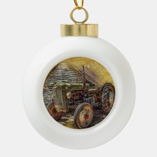  Boerderij tractor Old Barn Shed Keramische Bal Ornament (Voorkant)