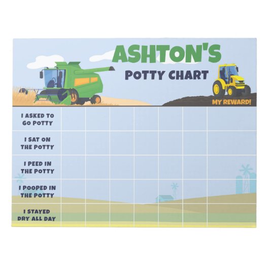 Boerderij Tractor Potty Chart Gepersonaliseerde Na Notitieblok (Voorkant)