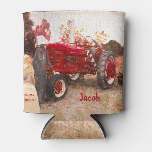 Boerderij Tractor Red  Rustic Autumn Harvest Blikjeskoeler (Voorkant)