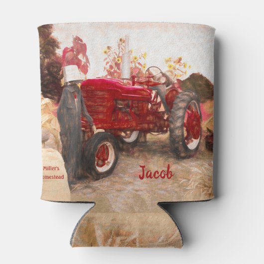 Boerderij Tractor Red  Rustic Autumn Harvest Blikjeskoeler (Achterkant)