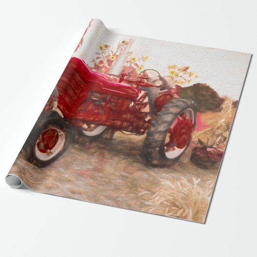 Boerderij Tractor Red  Rustic Autumn Harvest Cadeaupapier (Uitgerold)