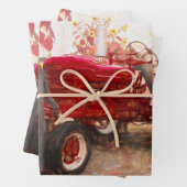 Boerderij Tractor Red  Rustic Autumn Harvest Inpakpapier Vel (In situ)
