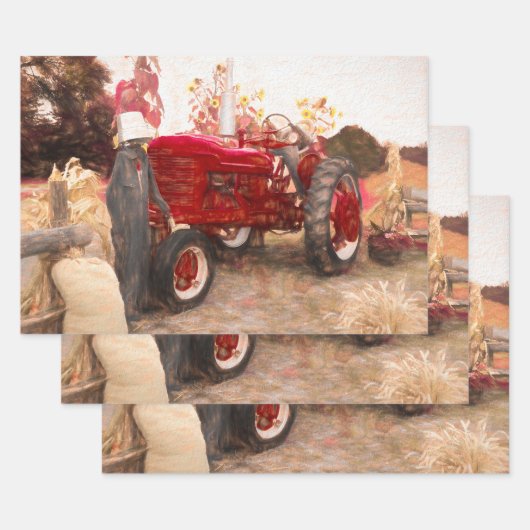 Boerderij Tractor Red  Rustic Autumn Harvest Inpakpapier Vel (Set)