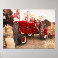 Boerderij Tractor Red  Rustic Autumn Harvest