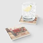 Boerderij Tractor Red  Rustic Autumn Harvest Stenen Onderzetter (Zijkant)