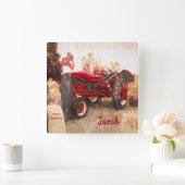 Boerderij Tractor Red Rustic Autumn Harvest Vierkante Klok (Huis)
