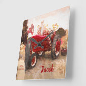 Boerderij Tractor Red Rustic Autumn Harvest Vierkante Klok (Hoek)