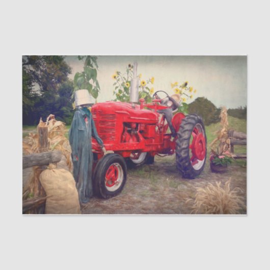 Boerderij Tractor Red Rustic Country Herfst Harves Tissuepapier (Voorkant)