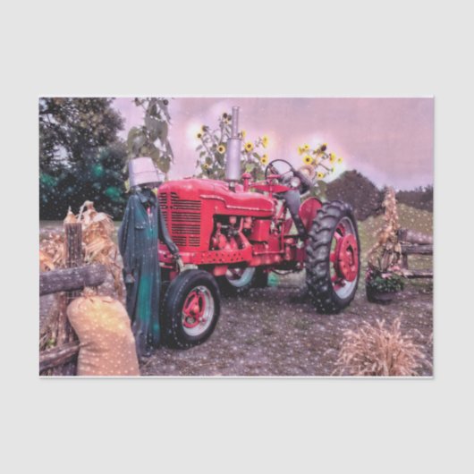 Boerderij Tractor Red  Rustic Herfst Harvest Dusk Tissuepapier (Voorkant)
