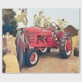Boerderij Tractor Rode Retro  Rustieke Herfst Oogs Cadeaupapier (Vlak)