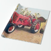 Boerderij Tractor Rode Retro  Rustieke Herfst Oogs Cadeaupapier (Uitgerold)