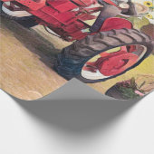 Boerderij Tractor Rode Retro  Rustieke Herfst Oogs Cadeaupapier (Hoek)