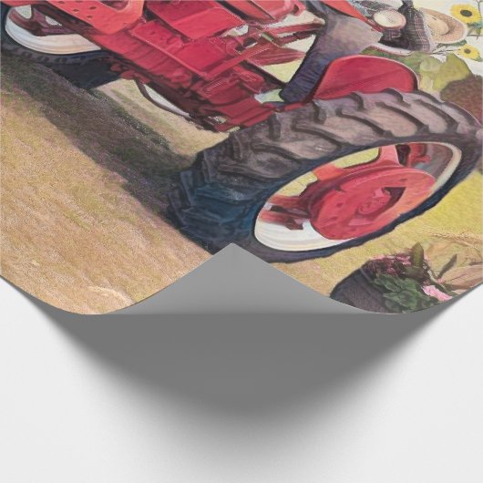 Boerderij Tractor Rode Retro  Rustieke Herfst Oogs Cadeaupapier (Hoek)