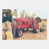 Boerderij Tractor Rode Retro  Rustieke Herfst Oogs Inpakpapier Vel (Voorkant 2)