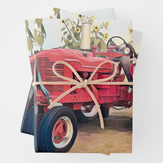 Boerderij Tractor Rode Retro  Rustieke Herfst Oogs Inpakpapier Vel (In situ)