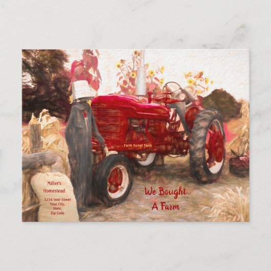 Boerderij Tractor Rood We hebben Rustic Moving ve Briefkaart (Voorkant)
