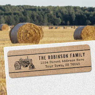 Boerderij tractor Rustic Kraft Burlap Print Etiket