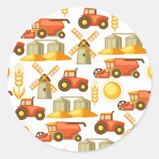 Boerderij, tractor, tarwe en molen ronde sticker (Voorkant)
