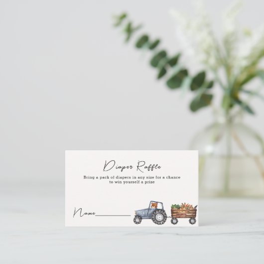 Boerderij Tractor Teddy Bear Luier Raffle Baby sho Informatiekaartje (Staand voorkant)