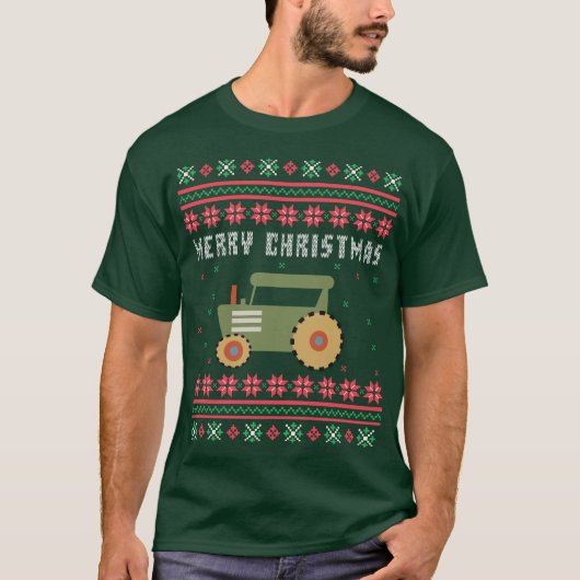 Boerderij Tractor Ugly KerstSweater T-shirt (Voorkant)