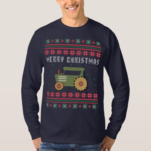 Boerderij Tractor Ugly KerstSweater T-shirt (Voorkant)
