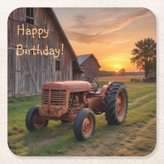Boerderij Tractor Verjaardag Kartonnen Onderzetters (Voorkant)