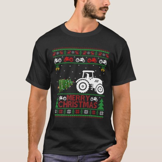 Boerderij Tractor Xmas - boom verlicht de Kerstman T-shirt (Voorkant)
