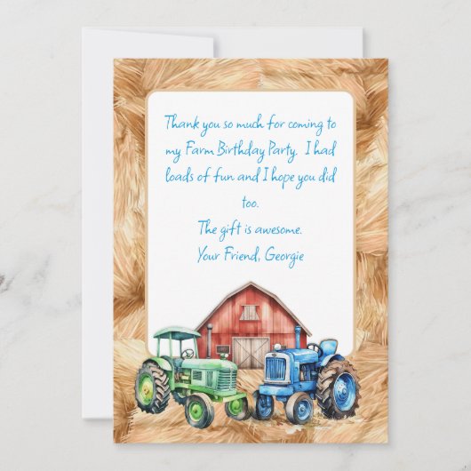 Boerderij Tractoren Verjaardag Dank u Bericht Kaar Kaart (Voorkant)