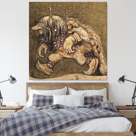 "Boerderij Troll" van de Zweedse tekenaar John Bau Canvas Afdruk (Insitu (Slaapkamer))