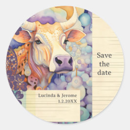 Boerderij Trouwdoos Koe Bewaar de datum Ronde Sticker