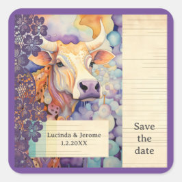 Boerderij Trouwdoos Koe Bewaar de datum Vierkante Sticker