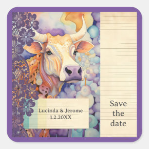 Boerderij Trouwdoos Koe Bewaar de datum Vierkante Sticker
