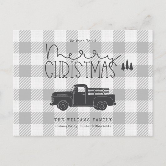 Boerderij Truck Buffalo Plaid Christmas Briefkaart (Voorkant)