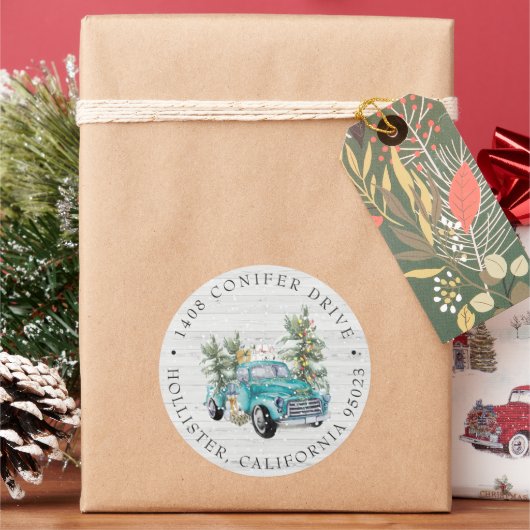 Boerderij Truck | Kerst Adreslabel Ronde Sticker (Feestdagen)