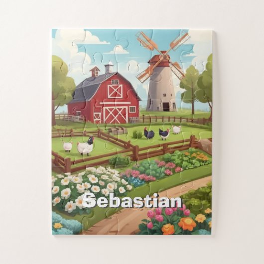 Boerderij Tuin en Windmolen Met Naam Legpuzzel (Verticaal)