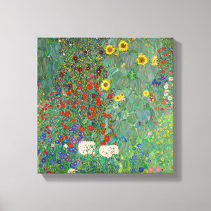 Boerderij tuin met zonnebloemen door Gustav Klimt Canvas Afdruk