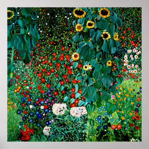 Boerderij tuin met zonnebloemen door Gustav Klimt Poster