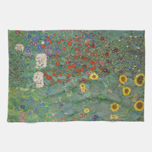 Boerderij tuin met zonnebloemen door Gustav Klimt Theedoek