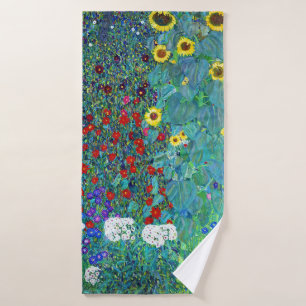 Boerderij tuin met zonnebloemen, Gustav Klimt Badhanddoek
