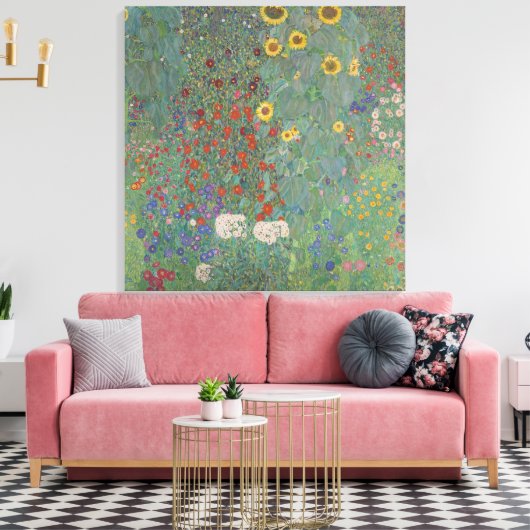 Boerderij tuin met zonnebloemen - Gustav Klimt Canvas Afdruk (Insitu (Woonkamer))