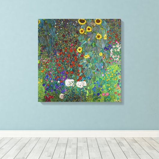 Boerderij tuin met zonnebloemen | Gustav Klimt | Canvas Afdruk (Insitu (Houten vloer))