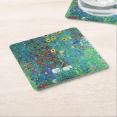 Boerderij tuin met zonnebloemen, Gustav Klimt Kartonnen Onderzetters (Schuin)