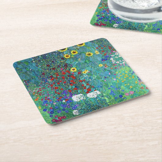 Boerderij tuin met zonnebloemen, Gustav Klimt Kartonnen Onderzetters (Schuin)