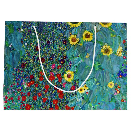 Boerderij tuin met zonnebloemen, Gustav Klimt Larg Groot Cadeauzakje (Achterkant)