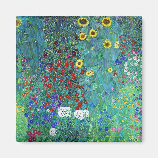 Boerderij tuin met zonnebloemen, Gustav Klimt Magneet (Voorkant)