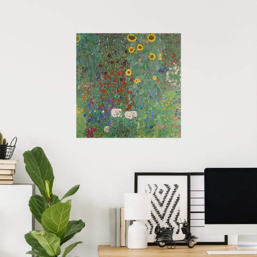  Boerderij tuin met zonnebloemen, Gustav Klimt Poster (Thuiskantoor)