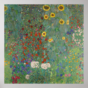 Boerderij tuin met zonnebloemen, Gustav Klimt Poster