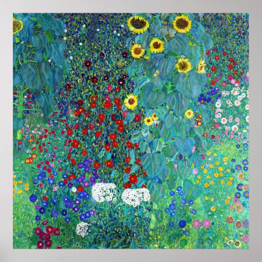 Boerderij tuin met zonnebloemen, Gustav Klimt Poster (Voorkant)