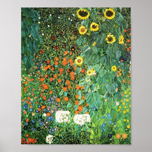 Boerderij tuin met zonnebloemen Gustav Klimt Poster (Voorkant)