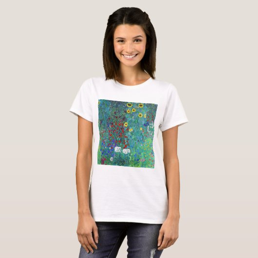 Boerderij tuin met zonnebloemen, Gustav Klimt T-shirt (Voorkant volledig)